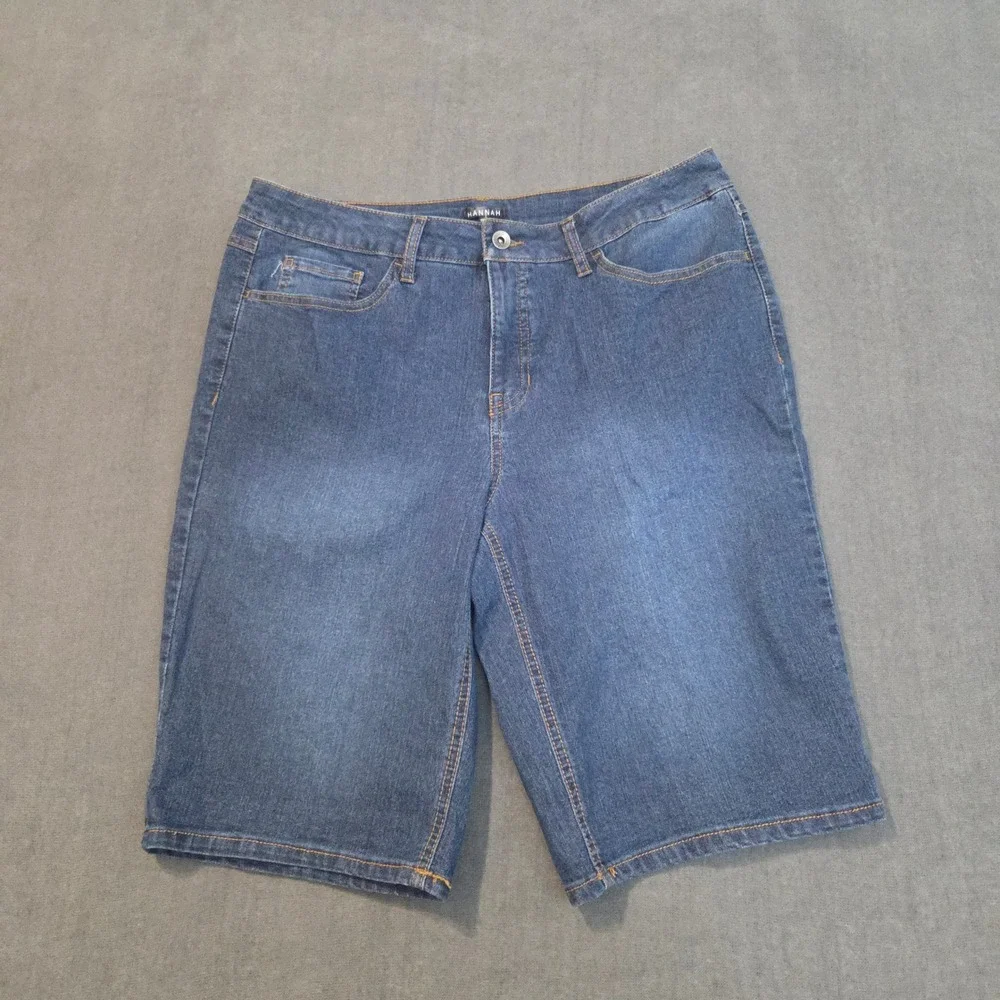 Hannah Denim Bermuda Shorts Womens 12 Blue Stretch Dark Wash Knee Length